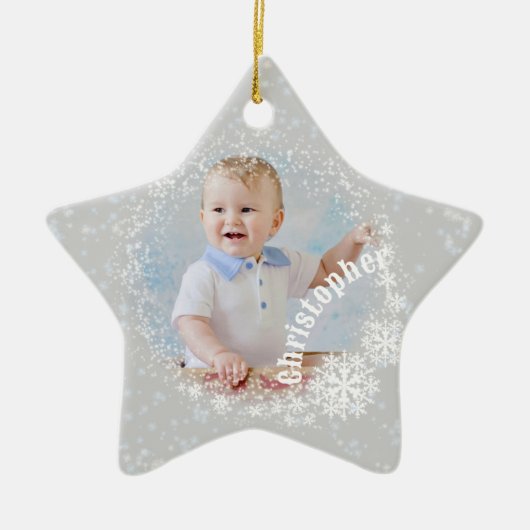 Glitterende Sneeuwvlokken Grey Star Ornament (Voorkant)