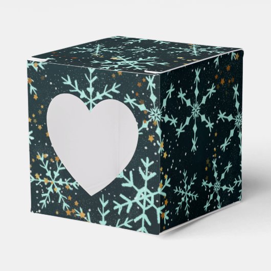 Glitterende sneeuwvlokken Wit Blauw in Zwarte Nach Bedankdoosjes (Voorkant Zijde)