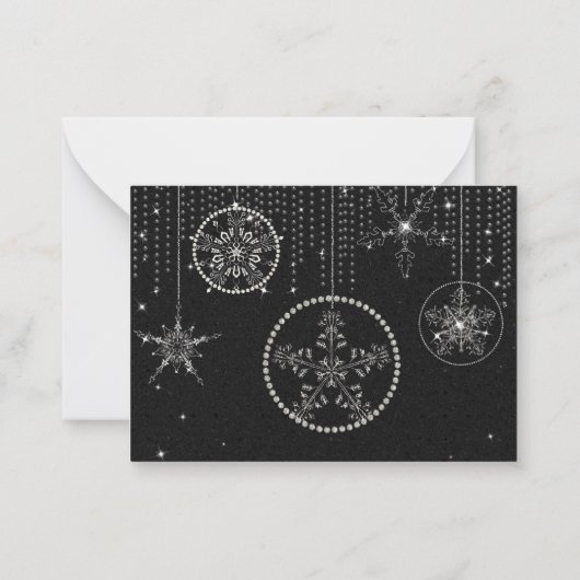 Glitterende Sneeuwvlokken Zwart Wit Elegant Klasse Notitiekaartje (Achterkant)