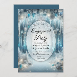 Glitterende Snowy Forest Engagement Party Kaart