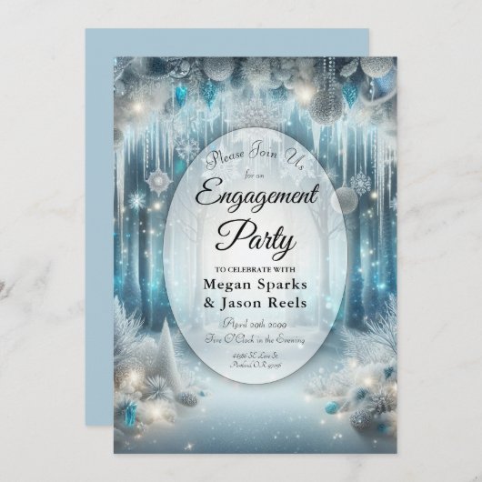 Glitterende Snowy Forest Engagement Party Kaart (Voorkant / Achterkant)