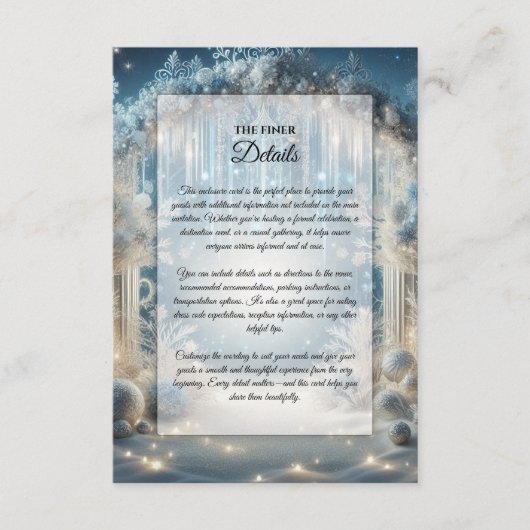 Glitterende Snowy Forest Wedding Informatiekaartje (Voorkant)