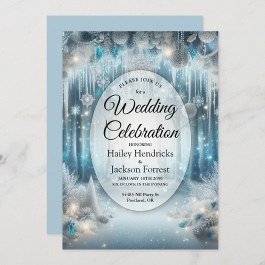 Glitterende Snowy Forest Wedding Kaart (Voorkant / Achterkant)