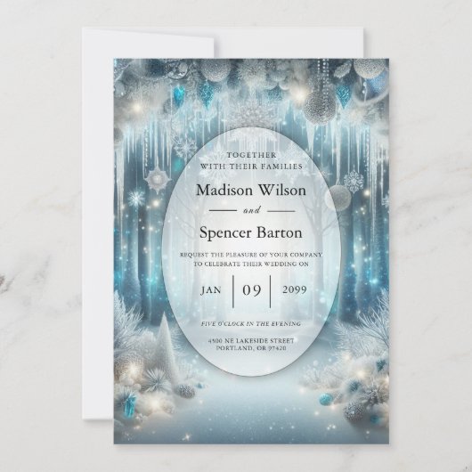 Glitterende Snowy Forest Wedding Kaart (Voorkant)