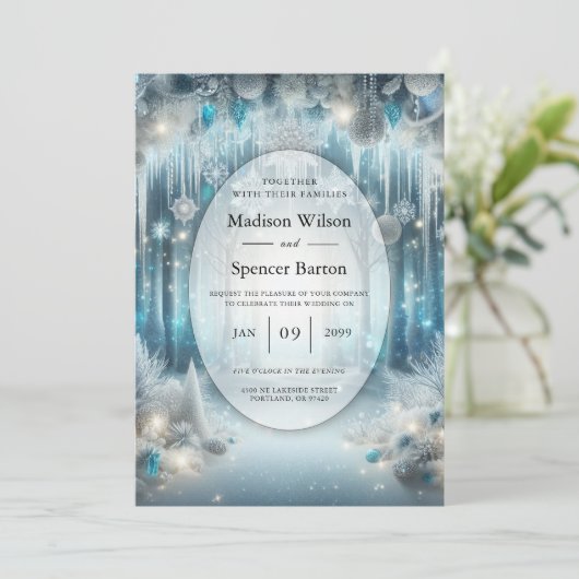 Glitterende Snowy Forest Wedding Kaart (Staand voorkant)
