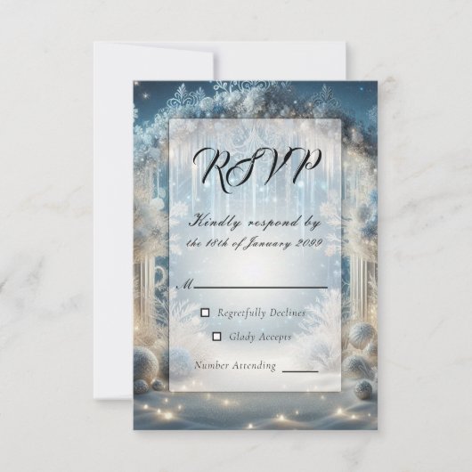 Glitterende Snowy Forest Wedding RSVP Kaartje (Voorkant)