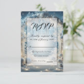 Glitterende Snowy Forest Wedding RSVP Kaartje (Staand voorkant)