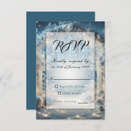 Glitterende Snowy Forest Wedding RSVP Kaartje (Voorkant / Achterkant)