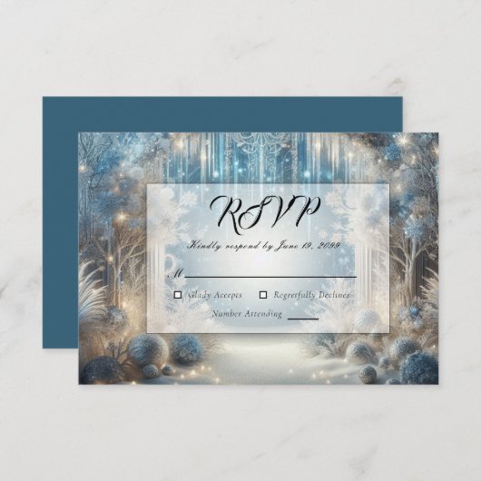 Glitterende Snowy Forest Wedding RSVP Kaartje (Voorkant / Achterkant)
