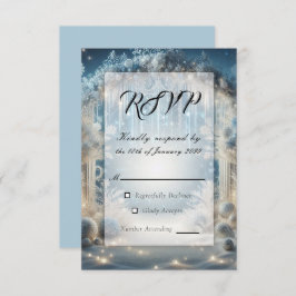 Glitterende Snowy Forest Wedding RSVP Kaartje