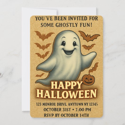 Glitterende spook Halloween-feest Kaart (Voorkant)