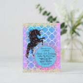 Glitterende Ster Whimsical Eenhoorn Custom Briefkaart (Staand voorkant)