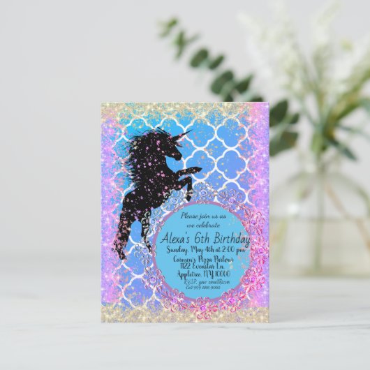Glitterende Ster Whimsical Eenhoorn Custom Briefkaart (Staand voorkant)