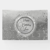 Glitterende sterren op zilver verjaardagsaanduidin spandoek (Horizontaal)