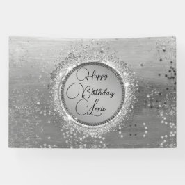 Glitterende sterren op zilver verjaardagskaart met spandoek