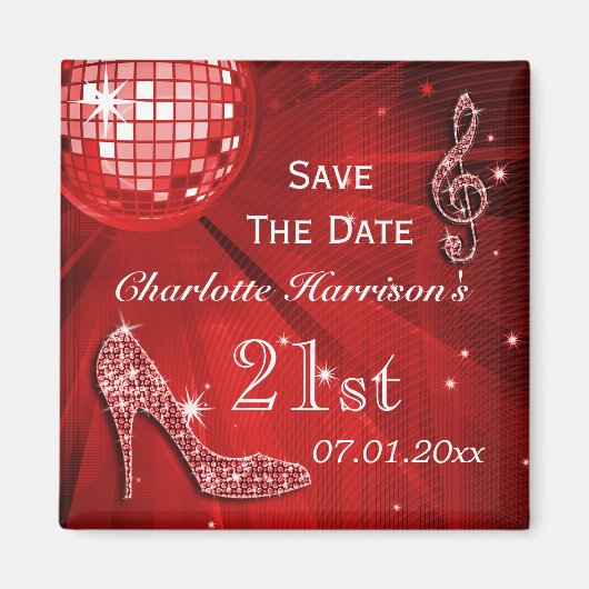 Glitterende Stiletto Hak 21e Verjaardag Save The D Magneet (Voorkant)