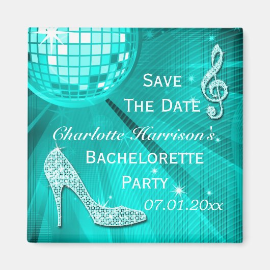 Glitterende Stiletto Hak Bachelorette Save The Dat Magneet (Voorkant)