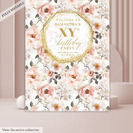 Glitterende Stof Roze Bloemen Verjaardagsfeest Ban Wandkleed
