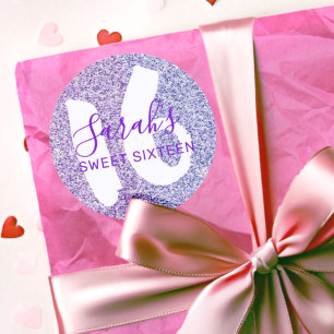 Glitterende Sweet 16 Blauwe Glanzende Verjaardag Ronde Sticker