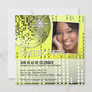 Glitterende Sweet Sixteen Disco Bal Uitnodiging