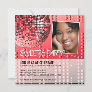 Glitterende Sweet Sixteen Disco Bal Uitnodiging