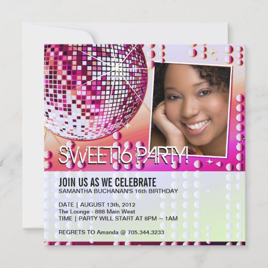 Glitterende Sweet Sixteen Disco Bal Uitnodiging (Voorkant)