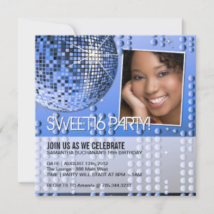 Glitterende Sweet Sixteen Disco Bal Uitnodiging