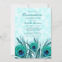 Glitterende Teal Blauwe Pauwveren Quinceañera
