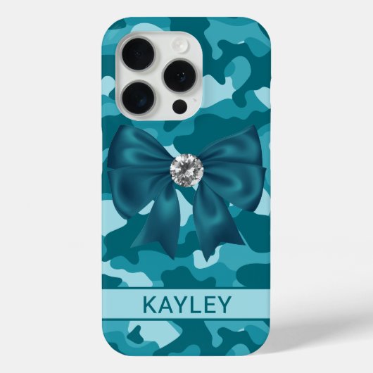 Glitterende Teal Camouflage Gepersonaliseerd Case-Mate iPhone Case (Achterkant)