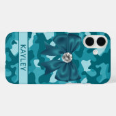 Glitterende Teal Camouflage Persoonlijk Case-Mate iPhone Case (Achterkant (horizontaal))