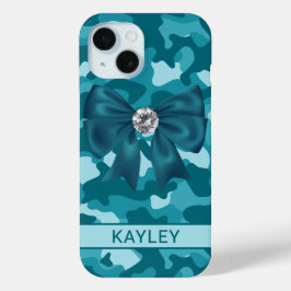 Glitterende Teal Camouflage Persoonlijk iPhone 15 Case
