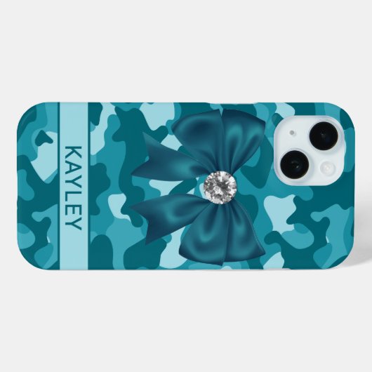 Glitterende Teal Camouflage Persoonlijk Case-Mate iPhone Case (Achterkant (horizontaal))
