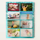 Glitterende Turquoise Blauwe Glam 14 Foto Collage Planner (Achterkant)