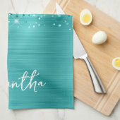 Glitterende Turquoise Blauwe Glam Naam Theedoek (Quarter Fold)