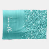 Glitterende Turquoise Blauwe Glam Naam Theedoek (Horizontaal)