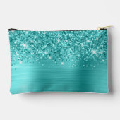 Glitterende Turquoise Blauwe Glam Schrift Naam Etui (Achterkant)