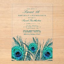 Glitterende Turquoise Blauwe Pauwveren Sweet 16