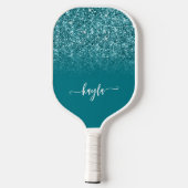 Glitterende Turquoise Glitter Ombre Moderne Schrif Pickleball Paddle (Achterkant)