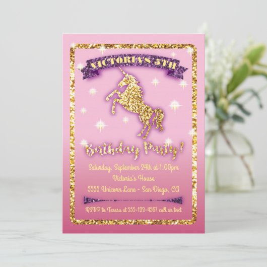 Glitterende Uitnodiging van het Verjaardagsfeest v (Staand voorkant)