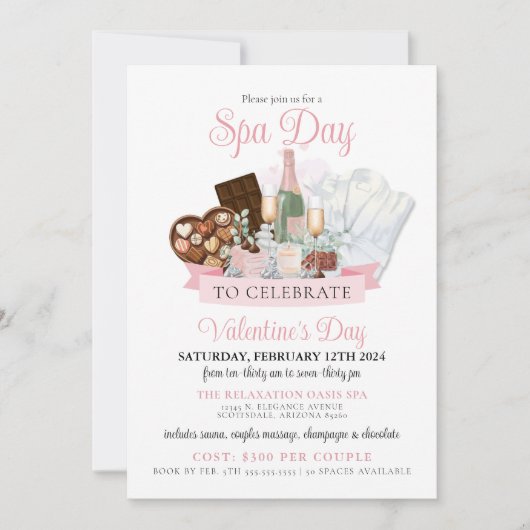 Glitterende Valentijns Champagne Chocolade Spa Dag Kaart (Voorkant)