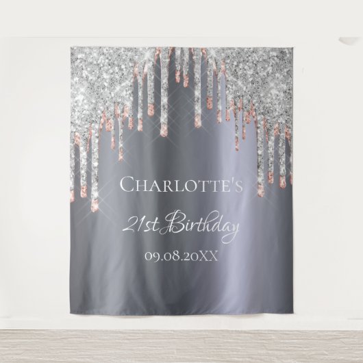 Glitterende verjaardagsfeest glans zilver roze gou wandkleed (Voorkant)