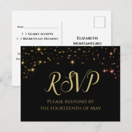 Glitterende vonken goud & zwart bruiloft RSVP Briefkaart