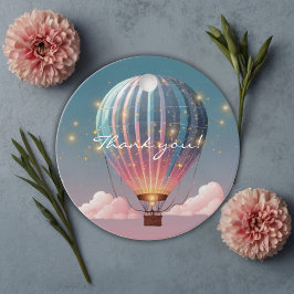 Glitterende warme-luchtballon baby shower bedankjes labels