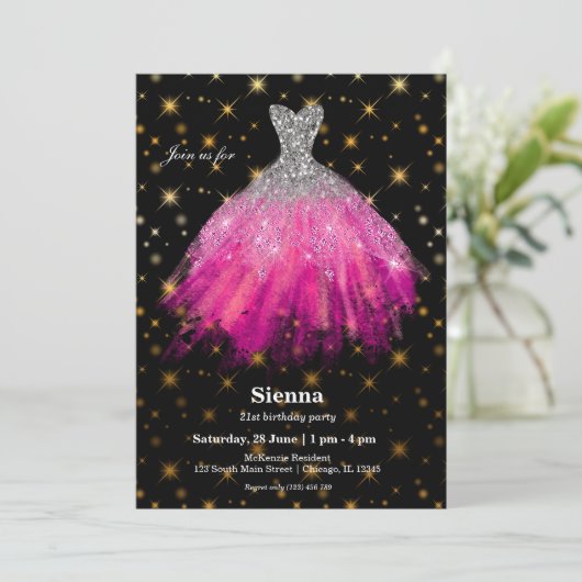 Glitterende waterverfjurken kaart (Staand voorkant)