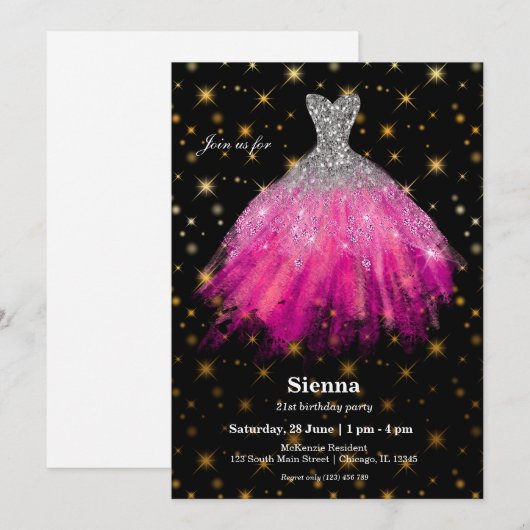 Glitterende waterverfjurken kaart (Voorkant / Achterkant)