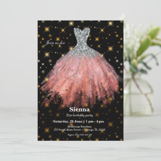 Glitterende waterverfjurken kaart (Staand voorkant)