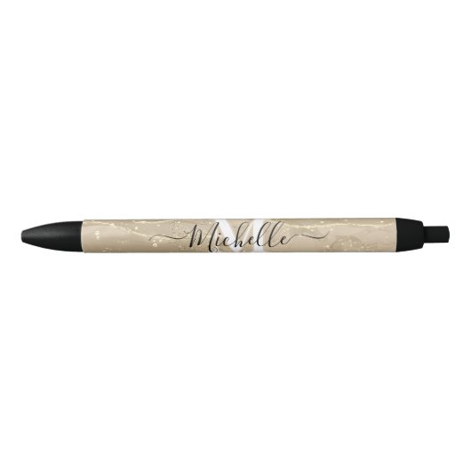 Glitterende Zand Monogram Aangepaste Handtekening Zwarte Inkt Pen (Voorkant)