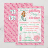 Glitterende Zeemeermin Verjaardagsfeestje Uitnodig Kaart (Voorkant / Achterkant)