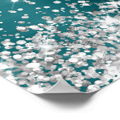 Glitterende Zilver Blauw Groen Trouwfeest Viering Poster (Hoek)