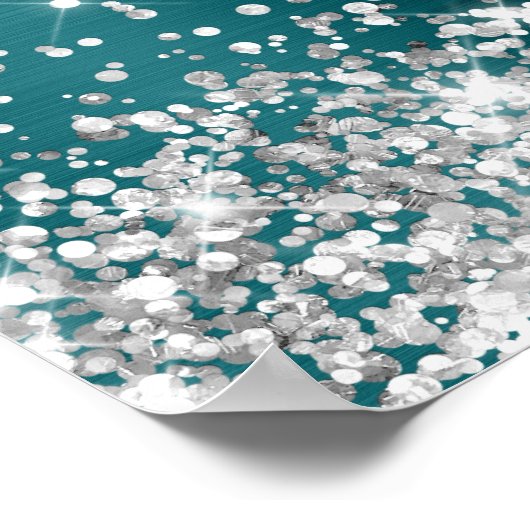 Glitterende Zilver Blauw Groen Trouwfeest Viering Poster (Hoek)